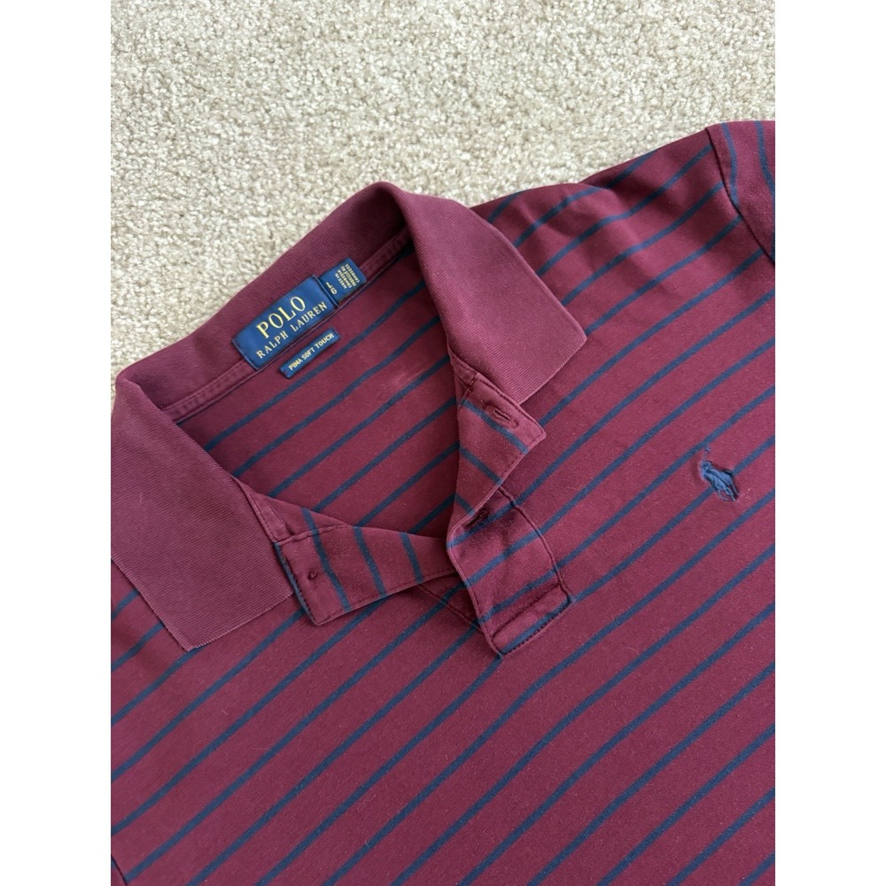 Polo Ralph Lauren Shirt Mens Large Maroon Blue Stripe Pima Soft Touch Navy Pony